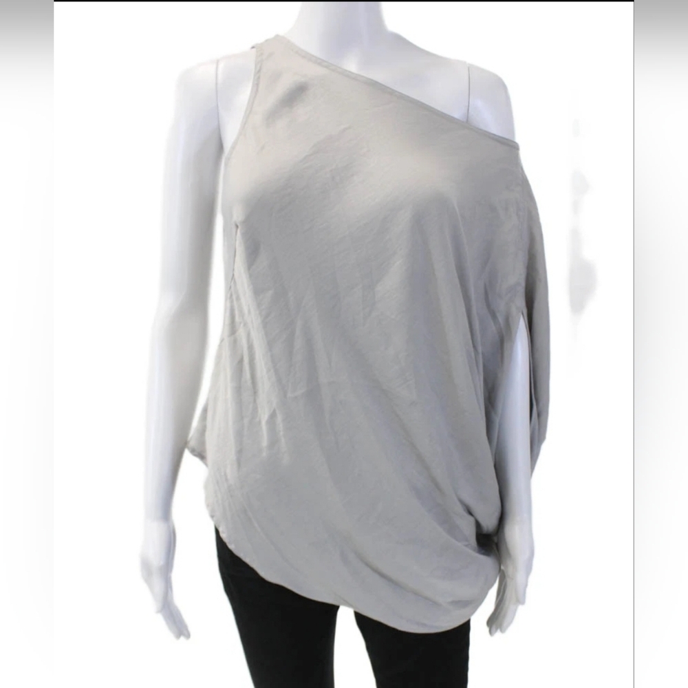 Kaufman Franco Bateau Neckline Gray Short Sleeve Blouse SZ S